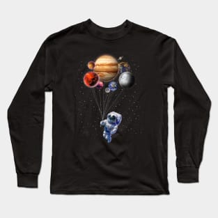 CAT as an astronaut in space holding planet balloon Long Sleeve T-Shirt